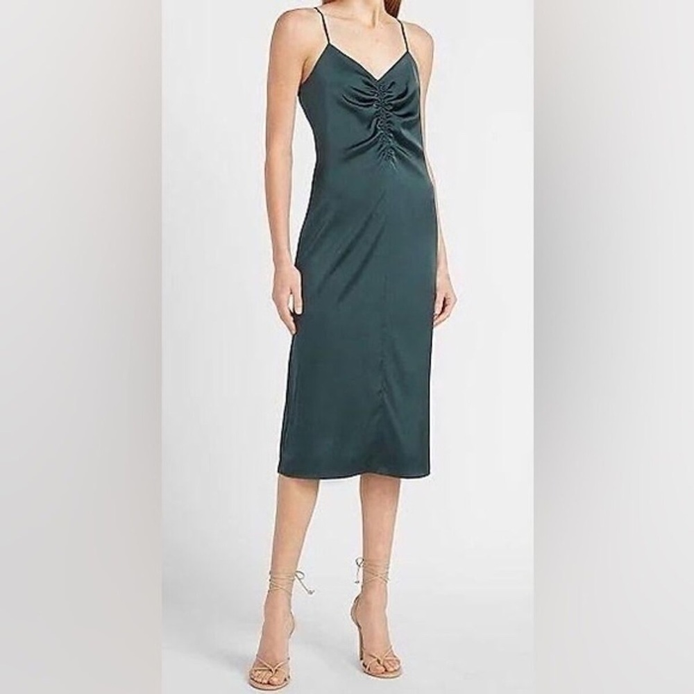 GREEN SATIN MIDI DRESS - size small